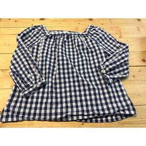 Crewcuts Girls Blue Gingham Square Neck Long Sleeve‎ Top Size 12